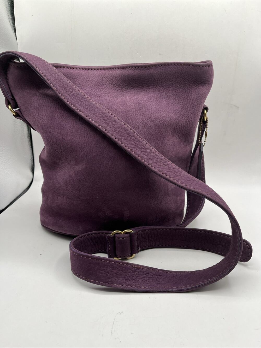 VNTG 96s Coach 4933 Sonoma Bucket Bag Purple Grape Nubuk Cowhide MadeInUSA RARE